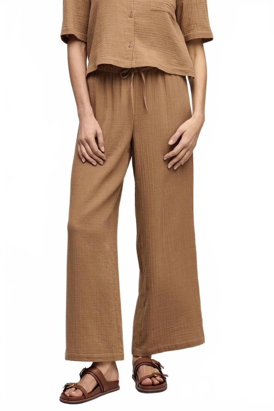 NEW BAREFOOT DREAMS cotton gauze wide leg pant in brown